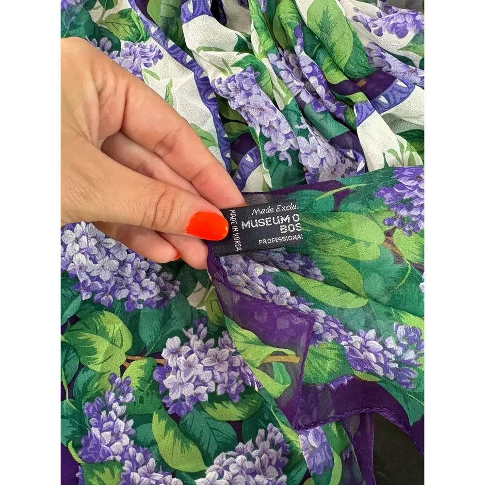 Vintage Silk Scarf- Museum of Fine Arts Boston- Lilacs Florals Purple  34x34